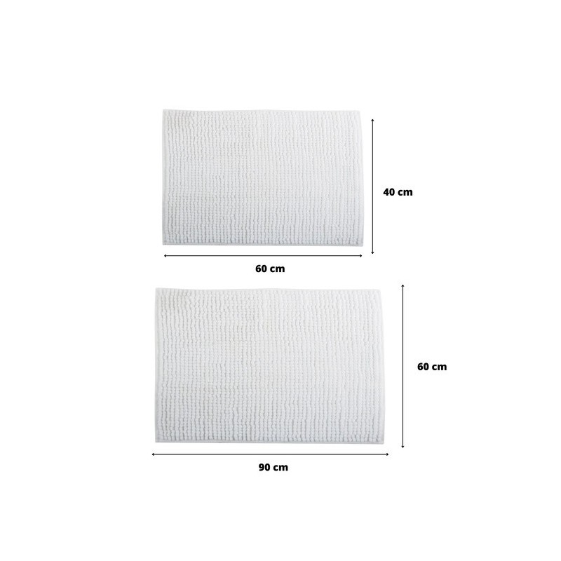 Juego de 2 alfombrillas de baño de microfibra CHENILLE 40x60 cm y 60x90 cm blanco MSV