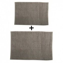 MSV 2er Set Badematte CHENILLE Mikrofaser 40x60cm & 60x90cm Beige