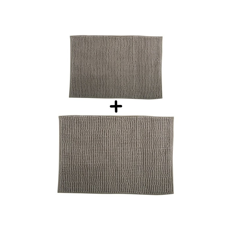 MSV 2er Set Badematte CHENILLE Mikrofaser 40x60cm & 60x90cm Beige
