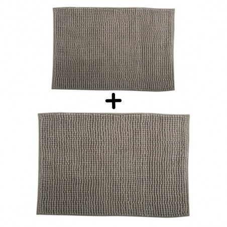 Lot de 2 Tapis de bain Microfibre CHENILLE Beige 40x60 et 60x90cm MSV