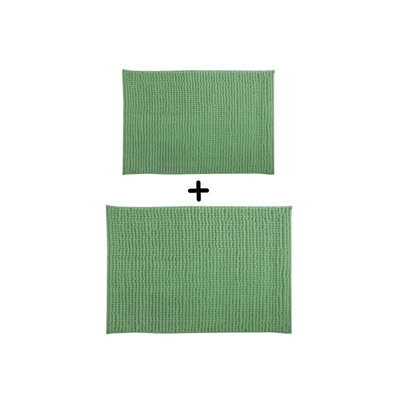MSV Badematte 2er-Set n aus CHENILLE-Mikrofaser, 40 x 60 cm und 60 x 90 cm, Basilikumgrün