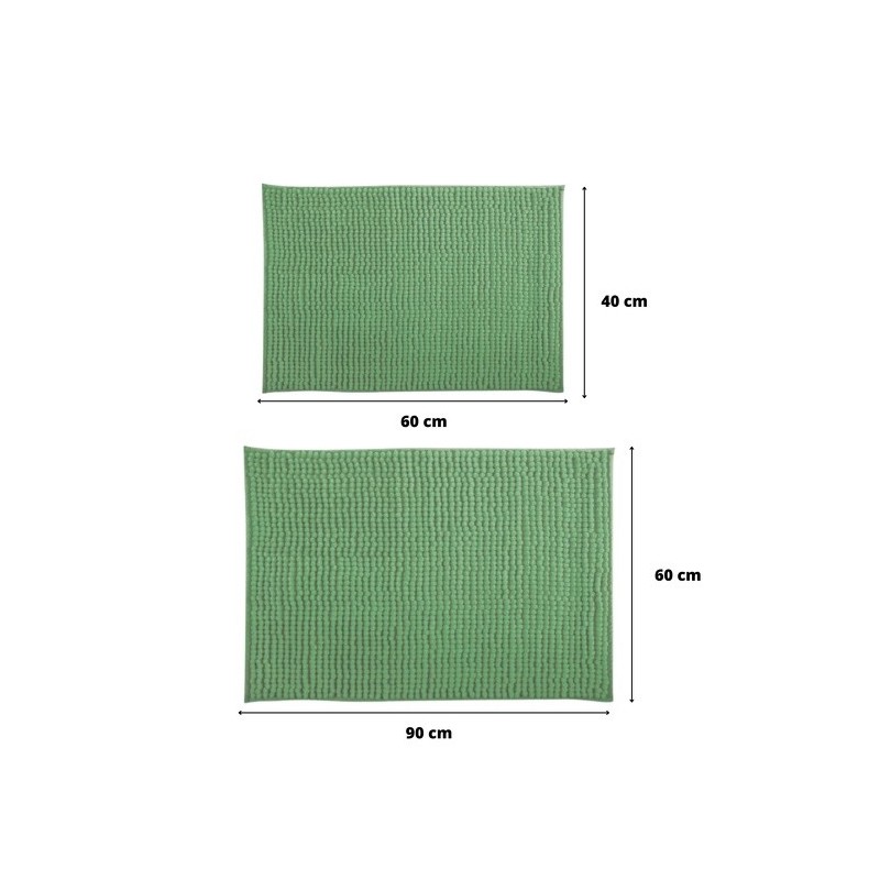 Lot de 2 Tapis de bain Microfibre CHENILLE Vert Basil 40x60 et 60x90cm MSV