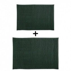 Lot de 2 Tapis de bain Microfibre CHENILLE Vert Foncé 40x60 et 60x90cm MSV