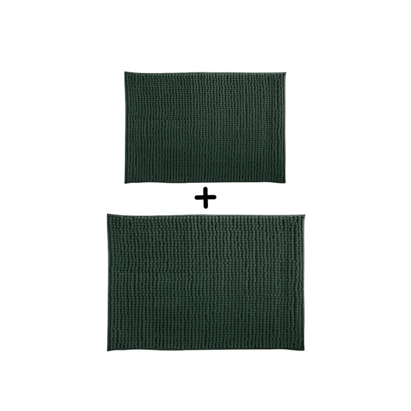 Lot de 2 Tapis de bain Microfibre CHENILLE Vert Foncé 40x60 et 60x90cm MSV