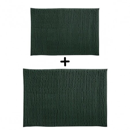 Set of 2 Microfiber bath mat CHENILLE 40x60cm & 60x90cm Dark Green MSV