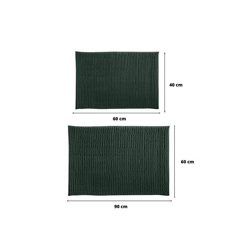 Set di 2 tappetini da bagno in microfibra CHENILLE 40x60cm e 60x90cm Verde scuro MSV