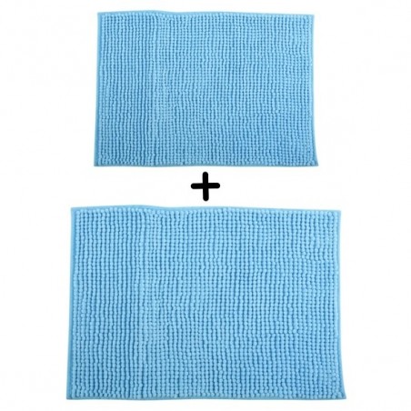 Lot de 2 tapis de bain chenille bleu clair 40x60 et 60x90 cm
