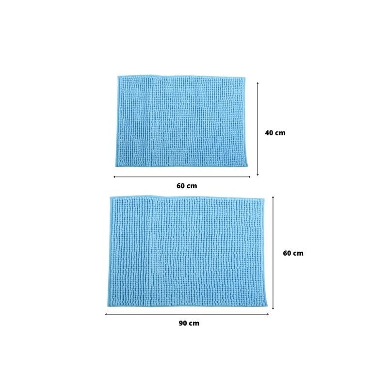 Set of 2 Microfiber bath mat CHENILLE 40x60cm & 60x90cm Light Blue MSV