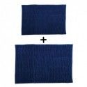 Lot de 2 Tapis de bain Microfibre CHENILLE Bleu Foncé 40x60 et 60x90cm MSV