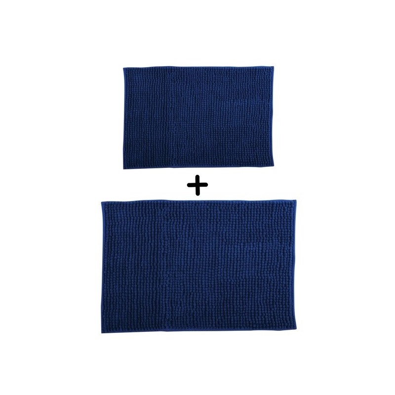 Set of 2 Microfiber bath mat CHENILLE 40x60cm & 60x90cm Dark Blue MSV