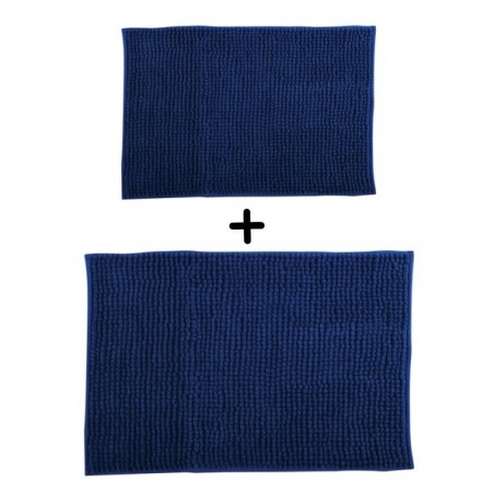 Lot de 2 Tapis de bain Microfibre CHENILLE Bleu Foncé 40x60 et 60x90cm MSV