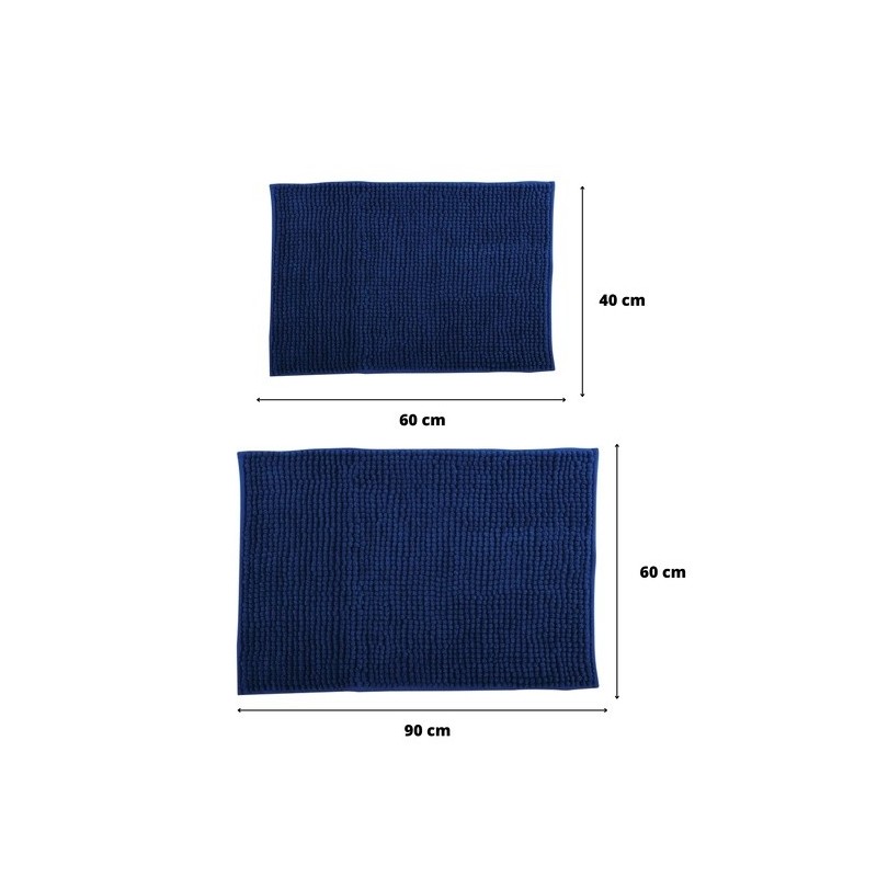 Set di 2 tappetini da bagno in microfibra CHENILLE 40x60cm e 60x90cm Blu scuro MSV