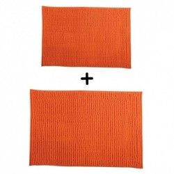 Lot de 2 Tapis de bain Microfibre CHENILLE Orange 40x60 et 60x90cm MSV