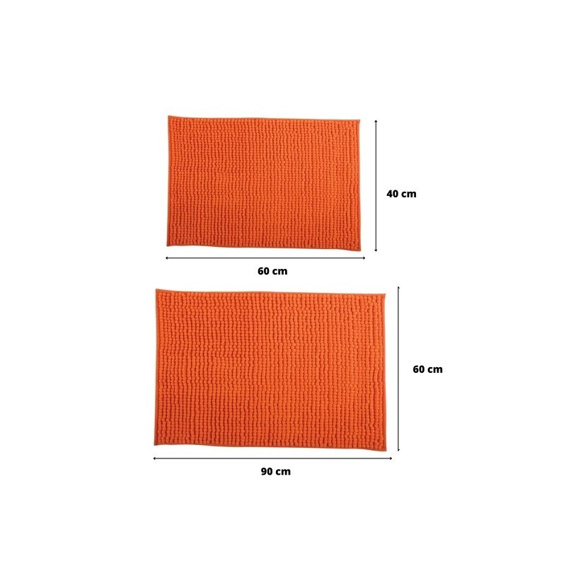Lot de 2 Tapis de bain Microfibre CHENILLE Orange 40x60 et 60x90cm MSV