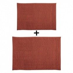 Lot de 2 Tapis de bain Microfibre CHENILLE Terracotta 40x60 et 60x90cm MSV