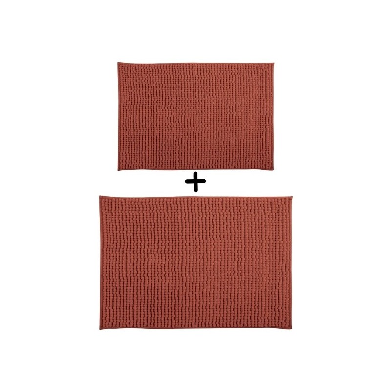 Set of 2 Microfiber bath mat CHENILLE 40x60cm & 60x90cm Terracotta MSV