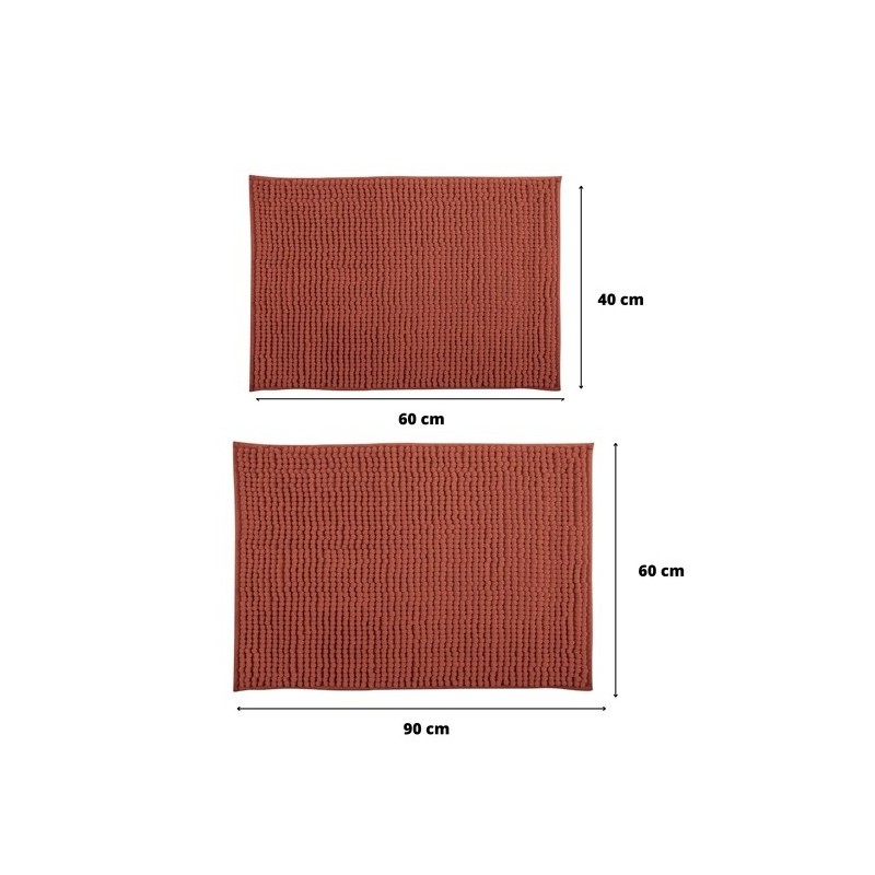 Set di 2 tappetini da bagno in microfibra CHENILLE 40x60cm e 60x90cm Terracotta MSV