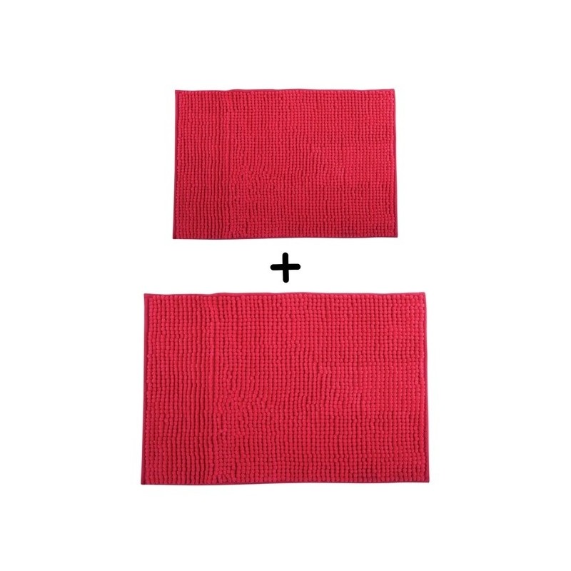 Set of 2 Microfiber bath mat CHENILLE 40x60cm & 60x90cm Fuschia Pink MSV