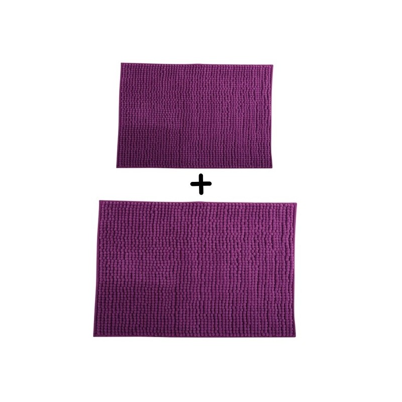 Lot de 2 Tapis de bain Microfibre CHENILLE Violet 40x60 et 60x90cm MSV