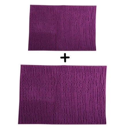 Lot de 2 Tapis de bain Microfibre CHENILLE Violet 40x60 et 60x90cm MSV