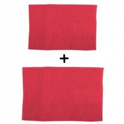 Lot de 2 Tapis de bain Microfibre CHENILLE Rouge 40x60 et 60x90cm MSV