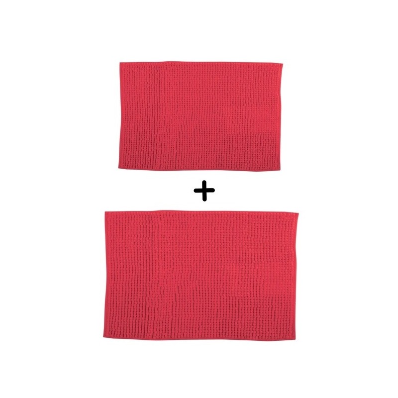 Set of 2 Microfiber bath mat CHENILLE 40x60cm & 60x90cm Red MSV