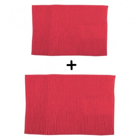 Lot de 2 Tapis de bain Microfibre CHENILLE Rouge 40x60 et 60x90cm MSV