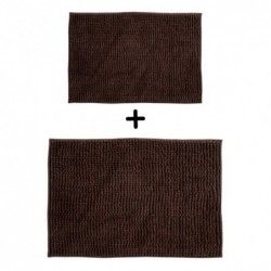 Lot de 2 Tapis de bain Microfibre CHENILLE Marron 40x60 et 60x90cm MSV