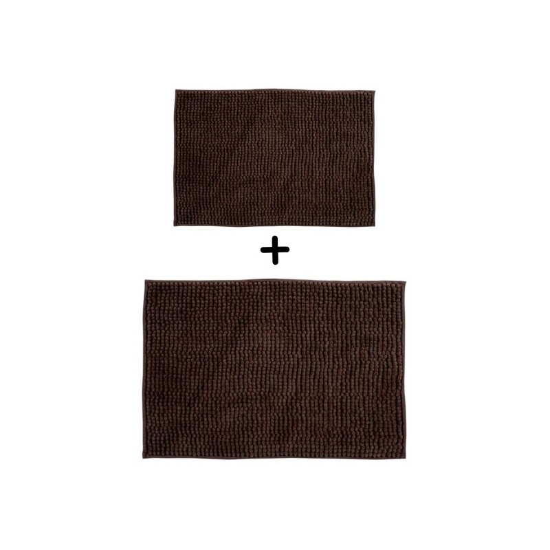 Lot de 2 Tapis de bain Microfibre CHENILLE Marron 40x60 et 60x90cm MSV