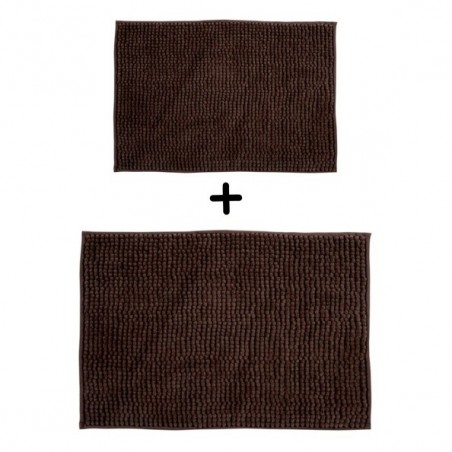 Lot de 2 Tapis de bain Microfibre CHENILLE Marron 40x60 et 60x90cm MSV
