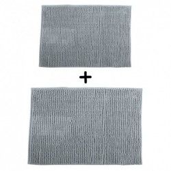 Lot de 2 Tapis de bain Microfibre CHENILLE Gris clair 40x60 et 60x90cm MSV