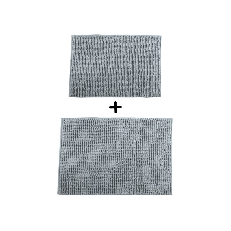 MSV 2er Set Badematte CHENILLE Mikrofaser 40x60cm & 60x90cm Hellgrau
