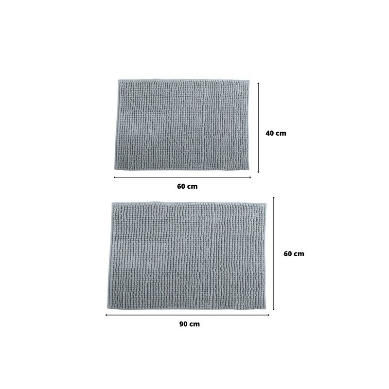 MSV 2er Set Badematte CHENILLE Mikrofaser 40x60cm & 60x90cm Hellgrau