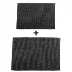 Lot de 2 Tapis de bain Microfibre CHENILLE Gris Foncé 40x60 et 60x90cm MSV