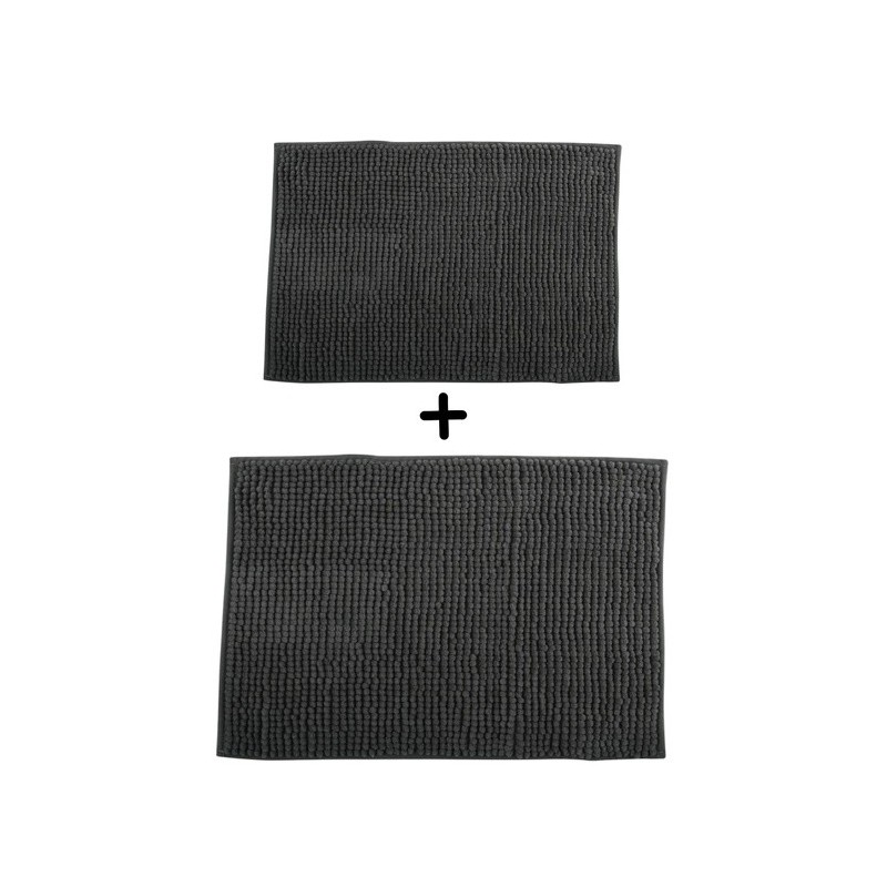 Set of 2 Microfiber bath mat CHENILLE 40x60cm & 60x90cm Dark Gray MSV