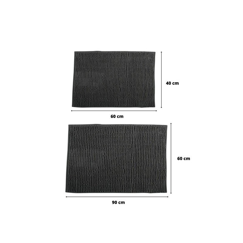 Lot de 2 Tapis de bain Microfibre CHENILLE Gris Foncé 40x60 et 60x90cm MSV