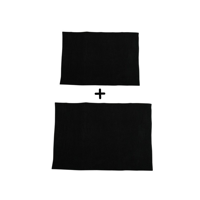 MSV 2er Set Badematte CHENILLE Mikrofaser 40x60cm & 60x90cm Schwarz