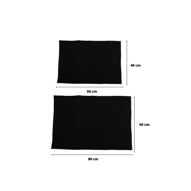 Set di 2 tappetini da bagno in microfibra CHENILLE 40x60cm e 60x90cm Nero MSV