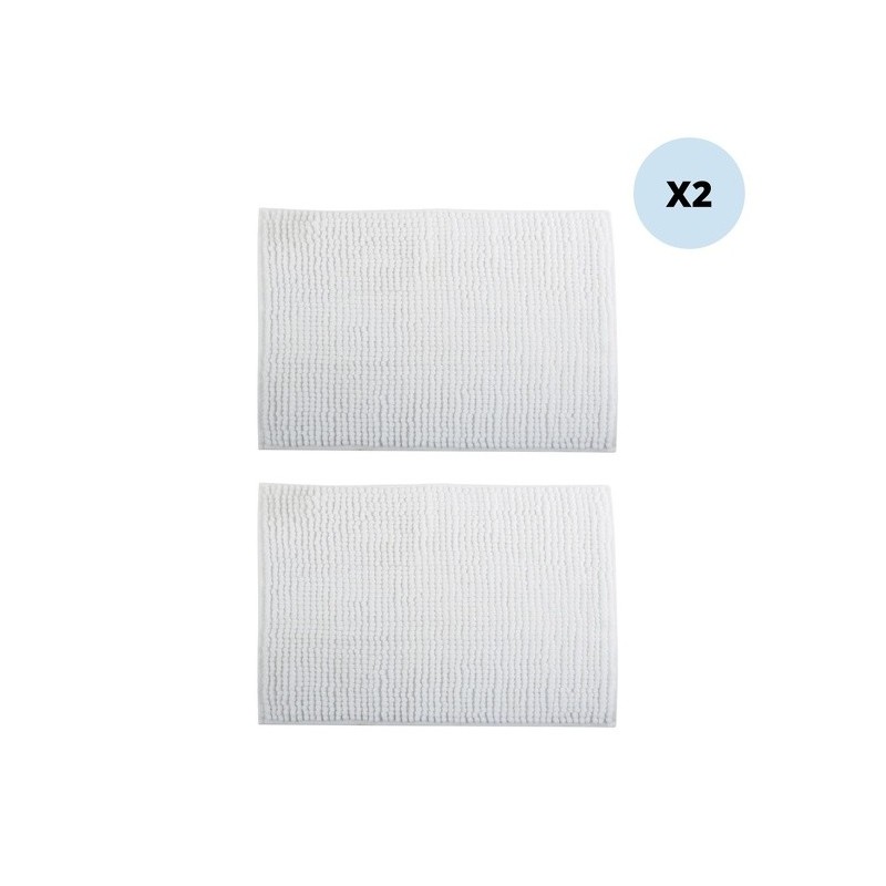 Juego de 2 alfombras de baño CHENILLE Microfibra 40x60cm Blanco MSV
