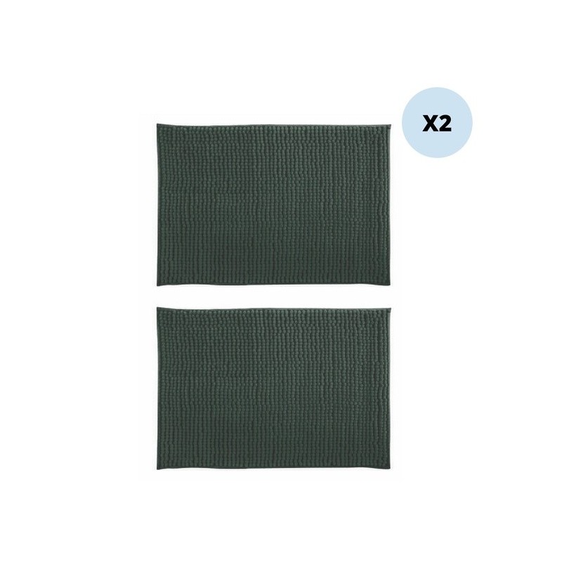 MSV 2er Set Badematte CHENILLE Mikrofaser 40x60cm Dunkelgrün