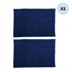 MSV 2er Set Badematte CHENILLE Mikrofaser 40x60cm Dunkelblau