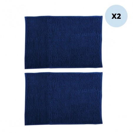Lot de 2 tapis de bain CHENILLE 40x60 Bleu Foncé