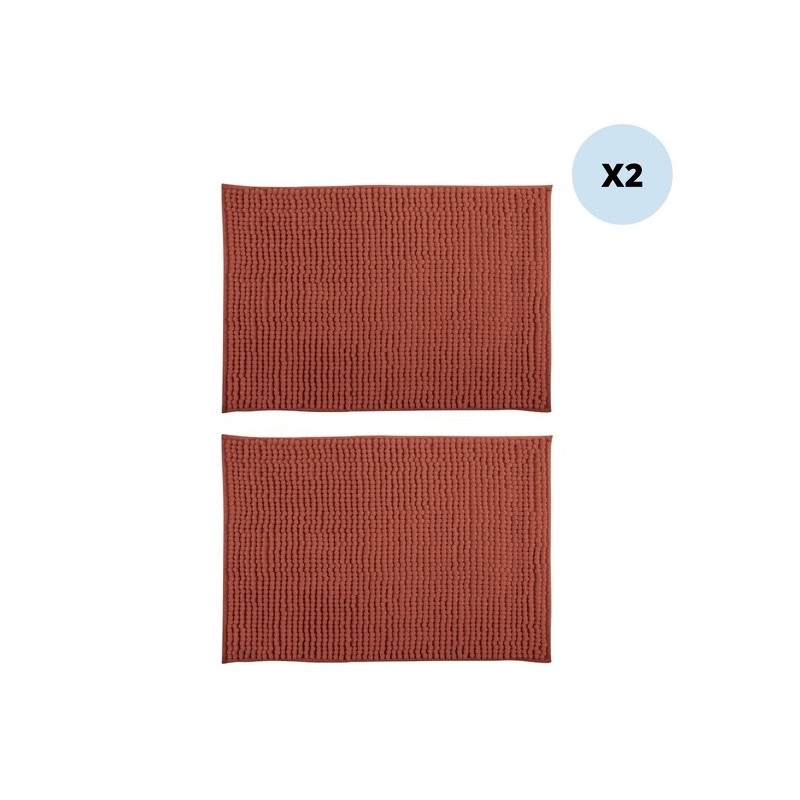 Set of 2 Microfiber bath mat CHENILLE 40x60cm Terracotta MSV