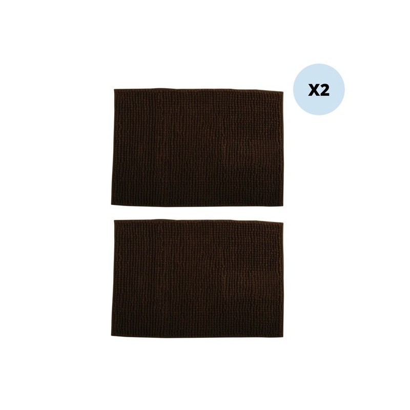 MSV 2er Set Badematte CHENILLE Mikrofaser 40x60cm Schokoladenbraun
