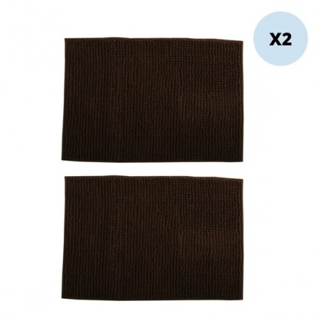 Lot de 2 tapis de bain CHENILLE 40x60cm Chocolat MSV