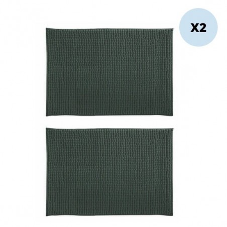 MSV 2er Set Badematte CHENILLE Mikrofaser 50x80cm Dunkelgrün