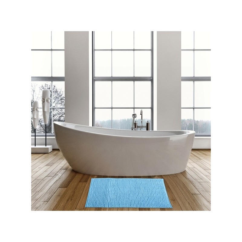 MSV 2er Set Badematte CHENILLE Mikrofaser 50x80cm Hellblau