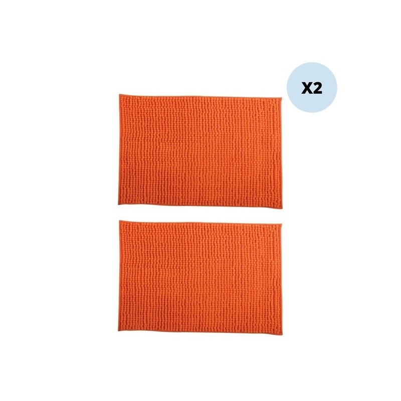 Juego de 2 alfombras de baño CHENILLE Microfibra 50x80cm Naranja MSV
