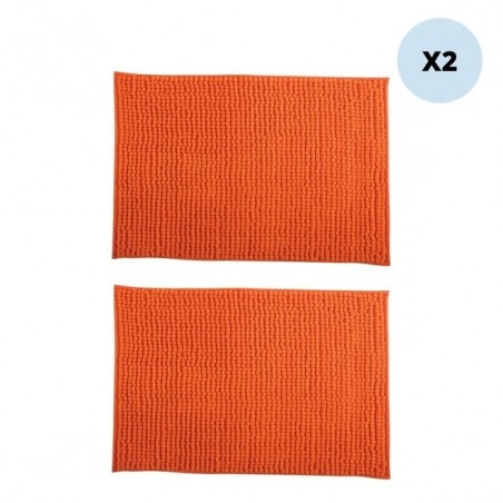 Lot de 2 Tapis de bain Microfibre CHENILLE 50x80cm Orange MSV