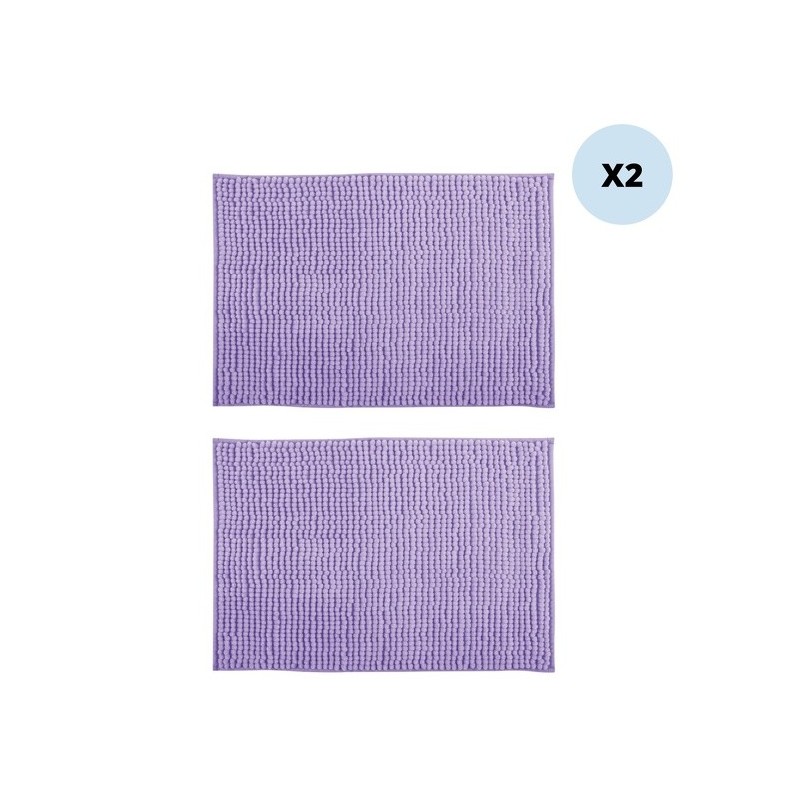 Lot de 2 Tapis de bain Microfibre CHENILLE 50x80cm Lavande MSV